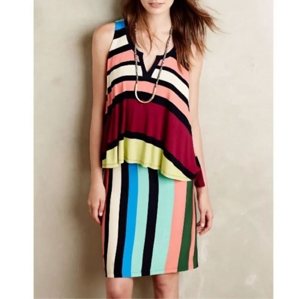 Maeve Anthropologie NWT Davina colorful striped  layered look dress